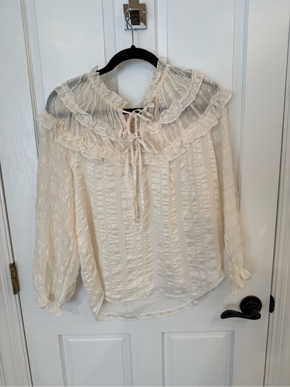 Rebecca Taylor Silk Cream Ruffled Tie-Neck Blouse